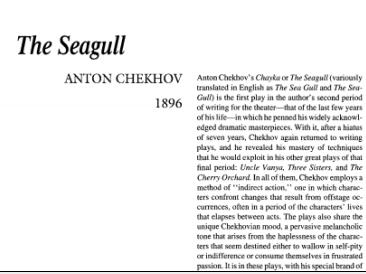 نقد نمایشنامه The Seagull by Anton Checkov