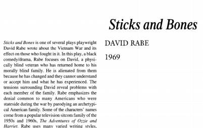 نقد نمایشنامه Sticks and Bones by David Rabe