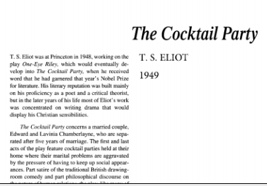 نقد نمایشنامه The Cocktail Party by T. S. Eliot