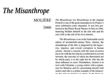 نقد نمایشنامه The Misanthrope by Moliere