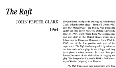 نقد نمایشنامه The Raft by John Pepper Clark