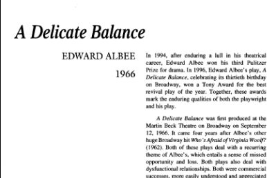 نقد نمایشنامه A Delicate Balance by Edward Albee