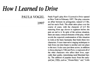 نقد نمایشنامه How I Learned to Drive by Paula Vogel