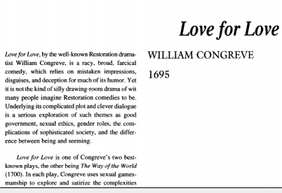 نقد نمایشنامه Love for Love by William Congreve