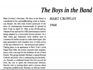 نقد نمایشنامه The Boys in the Band by Mart Crowley