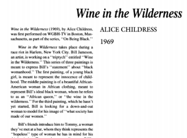 نقد نمایشنامه Wine in the Wilderness by Alice Childress
