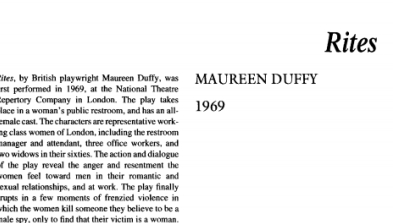 نقد نمایشنامه Rites by Maureen Duffy