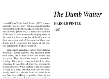 نقد نمايشنامه پیشخدمت گنگ اثر هارولد پینتر The Dumb Waiter by Harold Pinter