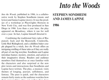 نقد نمايشنامه موزيكال اثر جيمز لپين و استفان سوندهایم Into the Woods by Stephen Sondheim and James Lapine