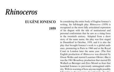 نقد نمايشنامه کرگدن‌ها یا کرگدن اثر اوژن یونسکو Rhinoceros by Eugène Ionesco
