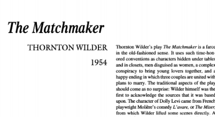 نقد نمایشنامه The Matchmaker by Thornton Wilder
