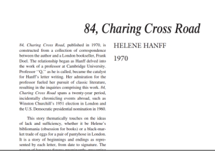نقد نمایشنامه 84Charing Cross Road by Helene Hanff