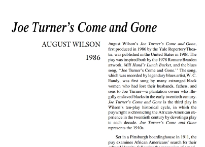 نقد نمایشنامه Joe Turner’s Come and Gone by August Wilson
