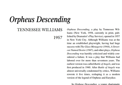 نقد نمایشنامه Orpheus Descending by Tennessee Williams