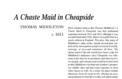 نقد نمایشنامه A Chaste Maid in Cheapside by Thomas Middleton