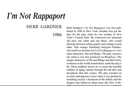 نقد نمایشنامه I’m Not Rappaport by Herb Gardner