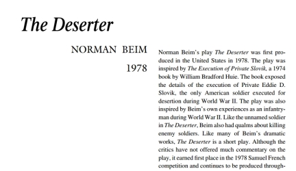 نقد نمایشنامه The Deserter by Norman Beim