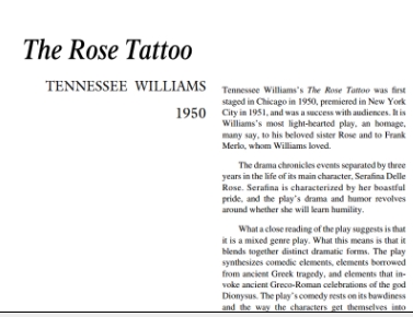 نقد نمایشنامه The Rose Tattoo by Tennessee Williams