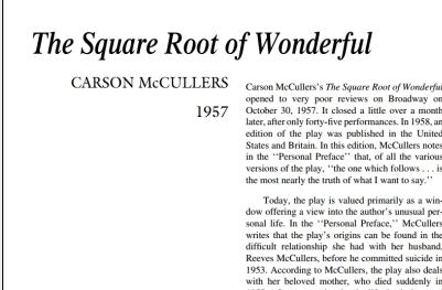 نقد نمایشنامه The Square Root of Wonderful by Carson McCullers