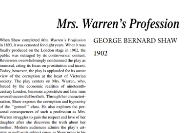 نقد نمایشنامه Mrs. Warren’s Profession by George Bernard Shaw