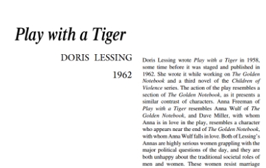 نقد نمایشنامه Play with a Tiger by Doris Lessing