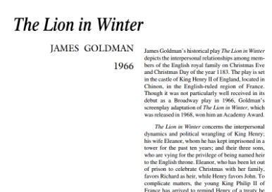 نقد نمایشنامه The Lion in Winter by James Goldman