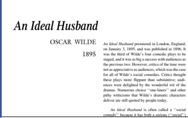 نقد نمایشنامه An Ideal Husband by Oscar Wilde