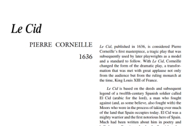 نقد نمایشنامه Le Cid by Pierre Corneille