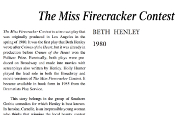 نقد نمایشنامه The Miss Firecracker Contest by Beth Henley