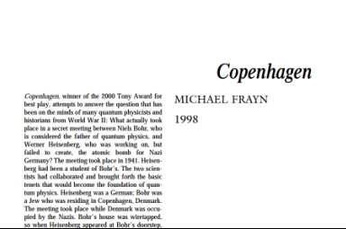 نقد نمایشنامه Copenhagen by Michael Frayn