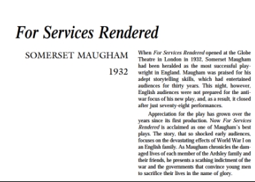 نقد نمایشنامه For Services Rendered by Somerset Maugham