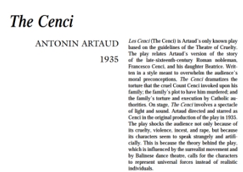 نقد نمایشنامه The Cenci by Antonin Artaud