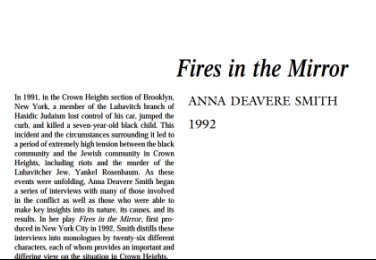 نقد نمایشنامه Fires in the Mirror by Anna Deavere