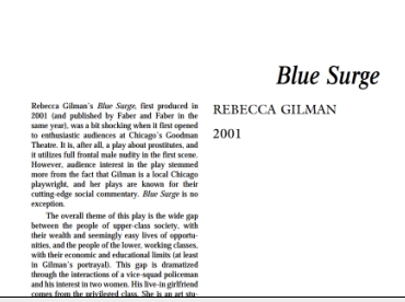 نقد نمایشنامه Blue Surge by Rebecca Gilman