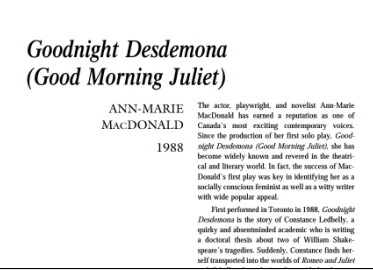نقد نمایشنامه Goodnight Desdemona by Ann-Marie MacDonald