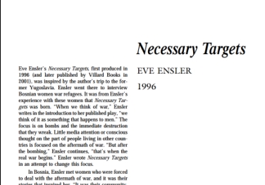 نقد نمایشنامه Necessary Targets by Eve Ensler