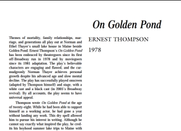 نقد نمایشنامه On Golden Pond by Ernest Thompson