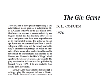 نقد نمایشنامه The Gin Game by Donald L. Coburn