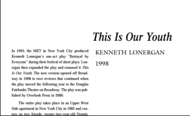 نقد نمایشنامه This Is Our Youth by Kenneth Lonergan