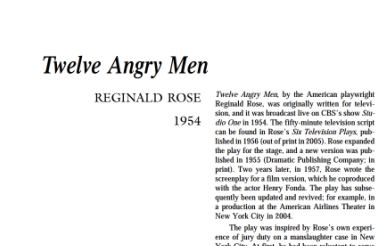 نقد نمایشنامه Twelve Angry Men by Reginald Rose