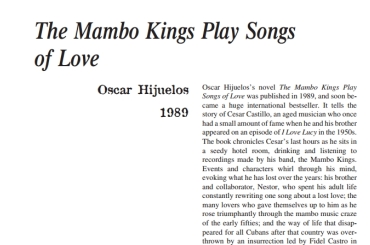 نَقدِ رُمانِ The Mambo Kings Play Songs of Love by Oscar Hijuelos