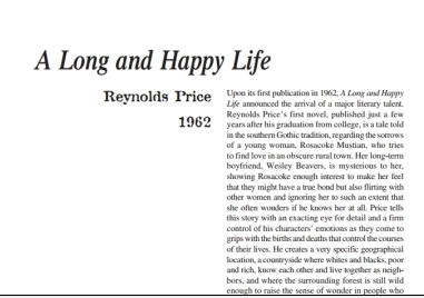 نَقدِ رُمانِ A Long and Happy Life by Reynolds Price