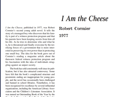 نَقدِ رُمانِ I Am the Cheese by Robert Cormier