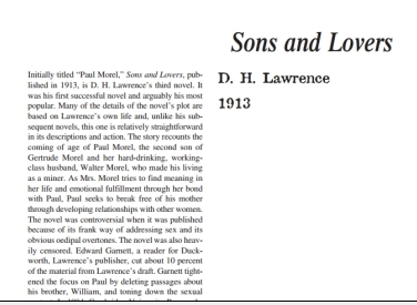 نَقدِ رُمانِ Sons and Lovers by D. H. Lawrence