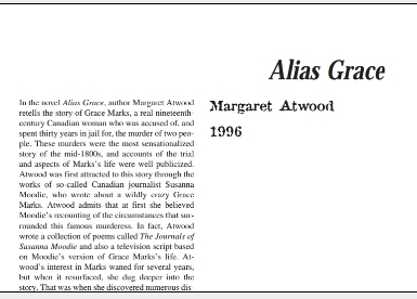 نَقدِ رُمانِ Alias Grace by Margaret Atwood