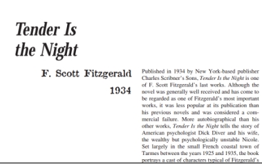 نَقدِ رُمانِ Tender Is the Night by F. Scott Fitzgerald