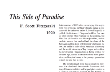 نَقدِ رُمانِ This Side of Paradise by F. Scott Fitzgerald