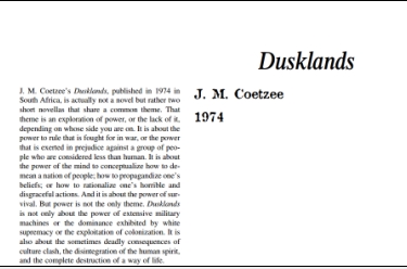 نَقدِ رُمانِ Dusklands by J. M. Coetzee