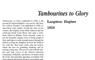 نَقدِ رُمانِ Tambourines to Glory by Langston Hughes