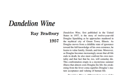 نَقدِ رُمانِ Dandelion Wine by Ray Bradbury